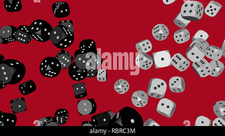 Black and White Dice, 3D illustration on Red Stock Photo