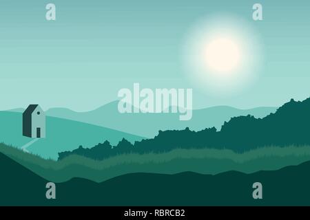 Nature landscape in flat style. Vector landscape. Mountains. Vector illustration. Stock Vector