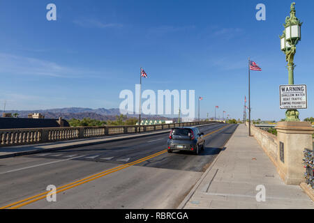 Car passing over London Bridge in Lake Havasu City, western Arizona, United States. Stock Photo