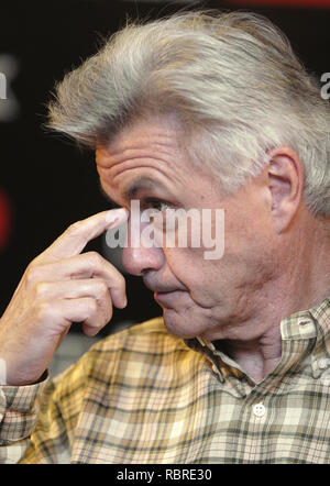 Warsaw, Mazovia / Poland - 2006/09/10: John Winslow Irving - American writer, literate, novelist and screenplay writer in a press meeting with media Stock Photo