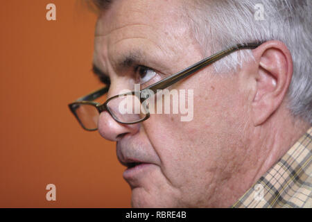 Warsaw, Mazovia / Poland - 2006/09/10: John Winslow Irving - American writer, literate, novelist and screenplay writer in a press meeting with media Stock Photo