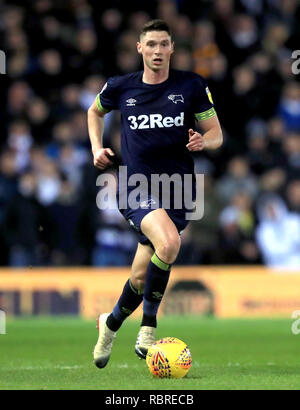 Derby County's George Evans during the Sky Bet Championship match at Elland Road, Leeds. PRESS ASSOCIATION Photo. Picture date: Friday January 11, 2019. See PA story SOCCER Leeds. Photo credit should read: Simon Cooper/PA Wire. RESTRICTIONS: No use with unauthorised audio, video, data, fixture lists, club/league logos or 'live' services. Online in-match use limited to 120 images, no video emulation. No use in betting, games or single club/league/player publications. Stock Photo