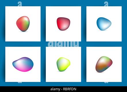 Fluid colorful shapes. Set of iridescent smooth Stones. Abstract fluid graphic elements. Dynamic colored ovals. Stock Vector