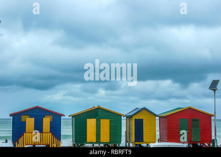 Colorful changing rooms in St James beach Cape Town near Muizenburg beach Stock Photo