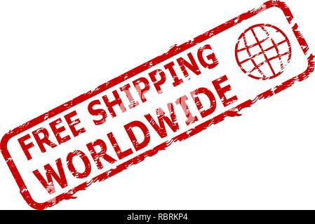 Free shipping worldwide rubber stamp. Vector services insignia warranty, goods free delivery everywhere illustration Stock Vector