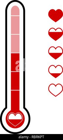 Love meter vector, level of thermometer isolated. Illustration of measurement temperature love Stock Vector