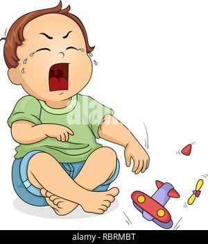 Illustration of a Kid Boy Toddler Crying and Breaking His Toy in the Process Stock Photo