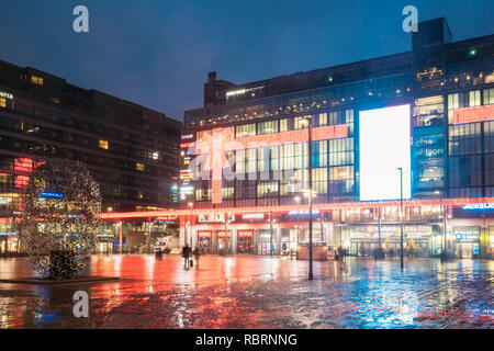 Helsinki, Finland - December 8, 2016: Kamppi Shopping Centre In Night Evening Illumination. Stock Photo