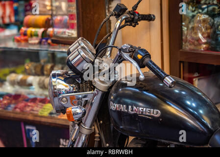 A Royal Enfield Bullet Motorcycle in Varanasi, India. Stock Photo