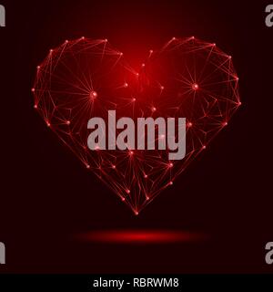 Abstract polygonal heart on a dark background.Valentine s day. Consists of points, lines, in the form of a starry sky Polygonal geometric triangular w Stock Vector