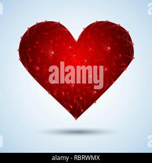 Abstract polygonal heart on a light background.Valentine s day. Consists of points, lines, in the form of a starry sky Polygonal geometric triangular  Stock Vector