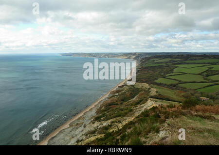 View from the top of Golden cap mountain of the Dorset coastline Stock Photo
