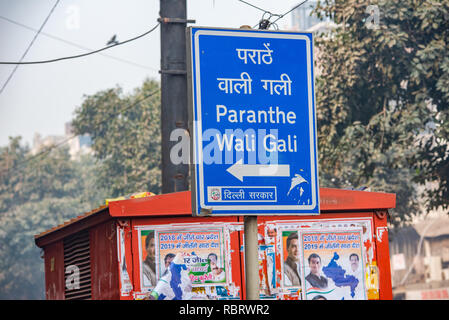 Sign for Paranthe Wali Gali in Chandni Chowk, Delhi, India Stock Photo