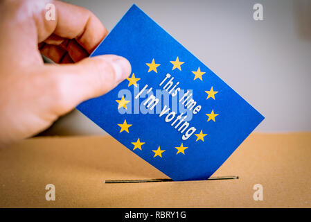 Election in European Union - voting at the ballot box. Stock Photo