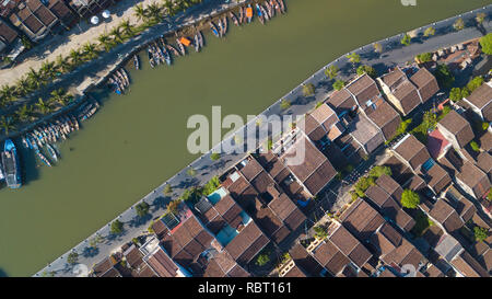 Aerial view of Hoi An old town or Hoian ancient town. Hoi An is UNESCO world heritage, one of the most popular destinations in Vietnam Stock Photo