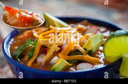 Home Made Mexican Tortilla Soup Stock Photo