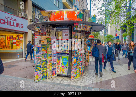 SANTIAGO, CHILE - OCTOBER 16, 2018: Outdoor view of crowd of people walking in the sidewalk in Santiago, Chile Stock Photo