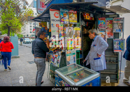 SANTIAGO, CHILE - OCTOBER 16, 2018: Outdoor view of crowd of people walking in the sidewalk in Santiago, Chile Stock Photo