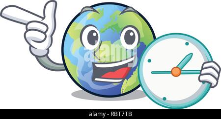 With clock earth above the sky the mascot Stock Vector
