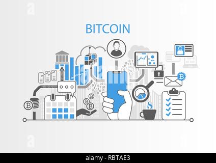 Bitcoin concept with hand holding modern bezel free smart phone Stock Vector
