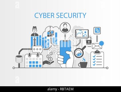 Cyber security concept with hand holding modern bezel free smart phone Stock Vector