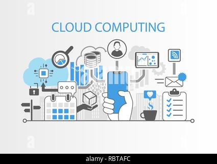 Cloud Computing concept with hand holding modern bezel free smart phone Stock Vector