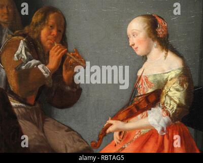 A Musical Company, detail, about 1668, Jacob Ochtervelt - Cleveland Stock Photo