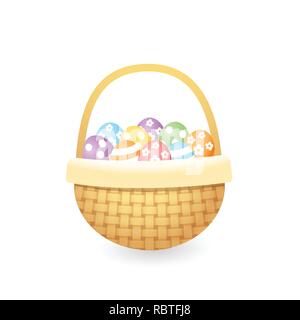 Knitted basket with colorful easter eggs Stock Vector