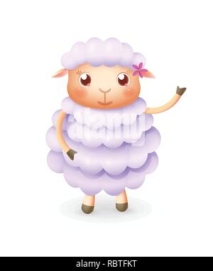 Cute happy sheep smile and wave - vector illustration Stock Vector