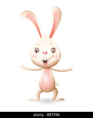 Cute happy little Easter Bunny - vector illustration isolated on white background Stock Vector