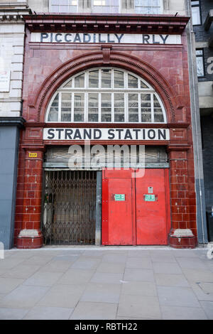 Exterior of the abandoned Strand Underground Station, Aldwych, London ...