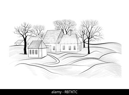 Countryside Sketch Vector Illustration Stock Illustration  Download Image  Now  Landscape  Scenery Agricultural Field Agriculture  iStock
