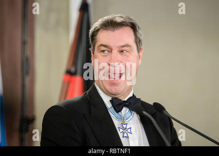 11 January 2019, Bavaria, München: Markus Söder (CSU), Minister President of Bavaria, laughs at the New Year's reception of the Bavarian State Government in the Residence. Photo: Matthias Balk/dpa Stock Photo