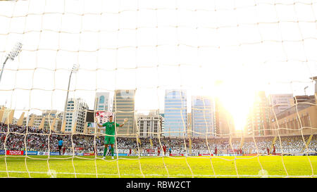 Abu Dhabi, United Arab Emirates (UAE). 12th Jan, 2019. Vietnam's goalkeeper Dang Van Lam reacts after the 2019 AFC Asian Cup UAE 2019 group D match between Vietnam and Iran in Abu Dhabi, the United Arab Emirates (UAE), Jan. 12, 2019. Credit: Cao Can/Xinhua/Alamy Live News Stock Photo