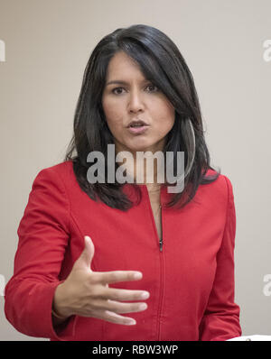 Washington, District of Columbia, USA. 12th Jan, 2019. FILE PHOTO: Rep. TULSI GABBARD, Democrat from Hawaii, has stated that she is running for president. “I have decided to run and will be making a formal announcement within the next week,” she said during an interview on CNN's ''The Van Jones Show.'' PICTURED: July 24, 2018 - Washington, District of Columbia, USA - US Representative Tulsi Gabbard (Democrat of Hawaii) makes remarks at a Capitol Hill press conference announcing the introduction of the Marijuana Data Collection Act. Credit: Ron Sachs/CNP/ZUMA Wire/Alamy Live News Stock Photo