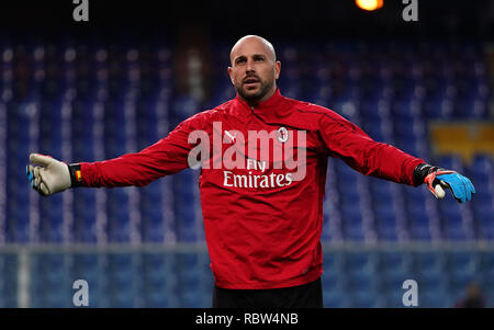 Genovva, Italy. 12th Jan, 2019. ESCLUSIVA MILAN Foto Spada/LaPresse 12 Gennaio 2019 Genova ( Italia ) sport calcio Sampdoria vs Milan - Coppa Italia 2018/2019 - Stadio Marassi Nella foto: Reina EXCLUSIVE MILAN Photo Spada/LaPresse January 12, 2018 Genoa ( Italy ) sport soccer Sampdoaria vs Milan - Italian Cup ChampionshipTIM 2018/2019 - Marassi Stadium In the pic: Reina Credit: LaPresse/Alamy Live News Stock Photo