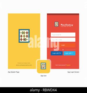 Company Abacus Splash Screen and Login Page design with Logo template. Mobile Online Business Template Stock Vector