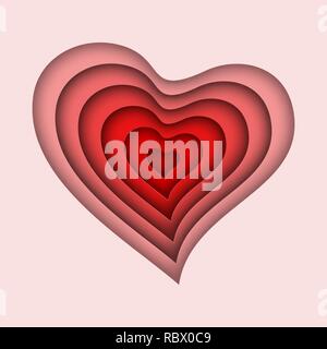 Red Heart in paper cut style. Vector illustration. Valentine's day greeting card template. Love concept Stock Vector