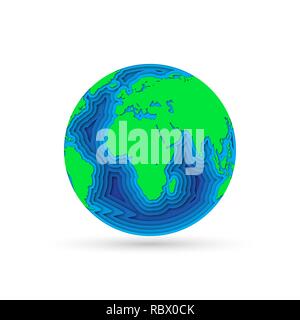 Earth planet in 3d paper cut design, isolated. Vector illustration. Paper art cut design element Stock Vector