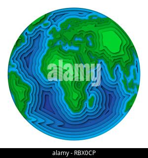 Earth planet in 3d paper cut design, isolated. Vector illustration. Paper art cut design element Stock Vector