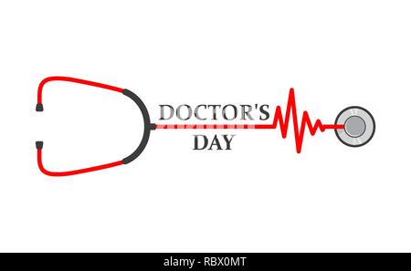 Doctors day logo with lettering and sign of stethoscope. Vector illustration. Medical cute background for Doctors day. Health day Stock Vector