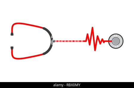 Stethoscope with heartbeat rate sign flat design. Vector illustration. Medical logo template Stock Vector