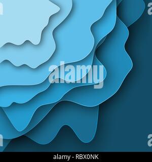 Blue background from cut 3D paper layers with shadow. Vector illustration. Abstract paper cut texture. Stock Vector