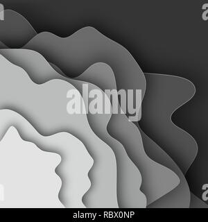 Gray background from cut 3D paper layers with shadow. Vector illustration. Abstract paper cut texture. Stock Vector