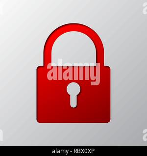Red padlock from cut paper with shadow. Vector illustration. Abstract padlock cut from paper Stock Vector