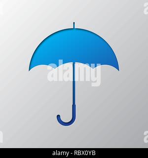 Bright blue umbrella out of paper. Vector illustration. Umbrella is cut from paper. Umbrella icon with shadow. Stock Vector