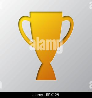 Paper art of the yellow trophy Cup isolated. Vector illustration. Trophy Cup icon is cut from paper. Stock Vector