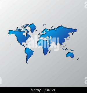 Paper art of the blue World map isolated. Vector illustration. World map is cut from paper. Stock Vector