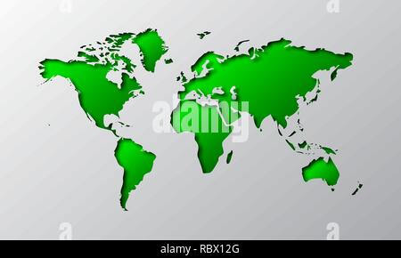 Paper art of the green World map isolated. Vector illustration. World map is cut from paper. Stock Vector