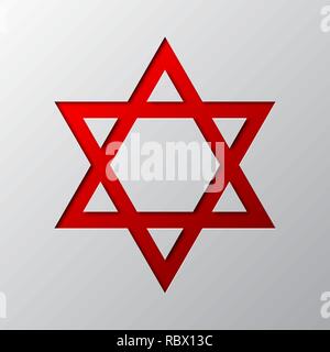 Paper art of red Star of David isolated. Vector illustration. Star of David icon is cut from paper. Stock Vector